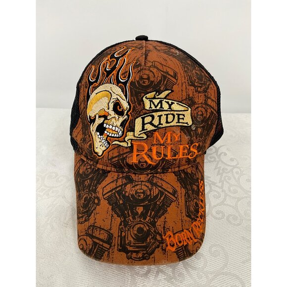 Mesh Trucker Cap Flame Skull & "My Ride My Rules" Design - Picture 1 of 5